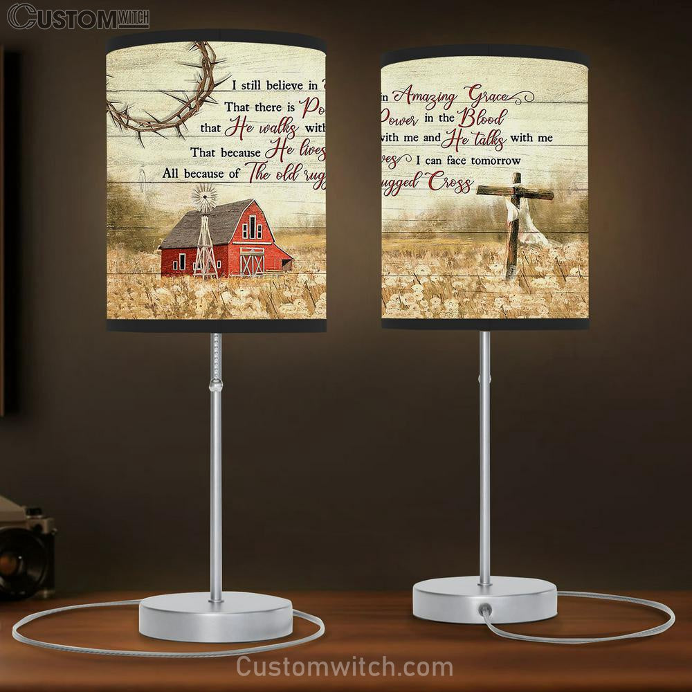 Red Barn I Still Believe In Grace Table Lamp Art - Bible Verse Lamp Gift - Christian Bedroom Decor