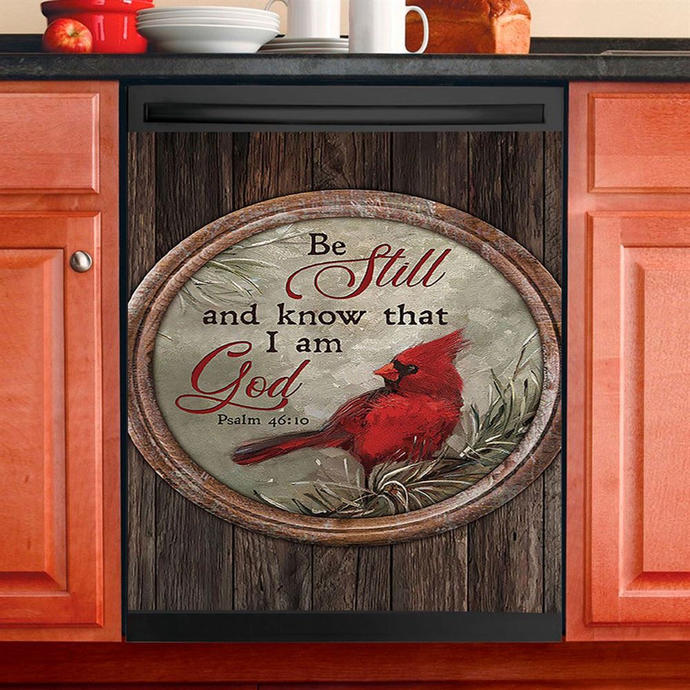 Red Cardinal Be Still And Know That I Am God Dishwasher Cover, Christian Dishwasher Wrap, Bible Verse Kitchen Decoration
