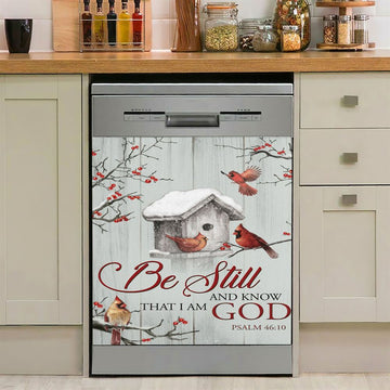 Red Cardinal Be Still And Know That I Am God Dishwasher Cover, Christian Dishwasher Wrap, Religious Kitchen Decoration
