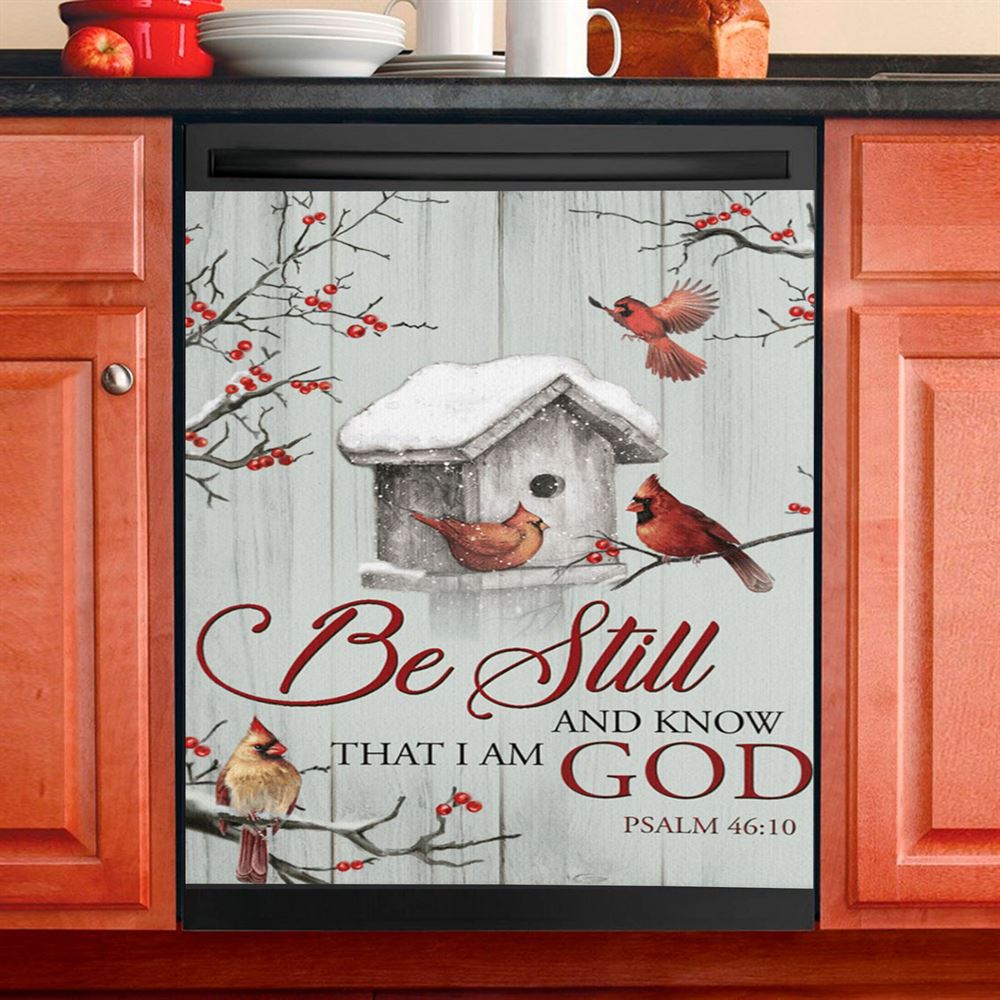 Red Cardinal Be Still And Know That I Am God Dishwasher Cover, Christian Dishwasher Wrap, Religious Kitchen Decoration