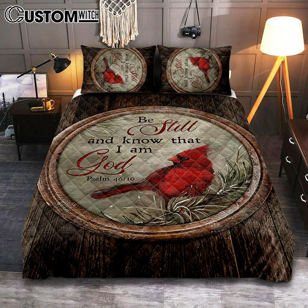 Red Cardinal Be Still And Know That I Am God Quilt Bedding Set - Christian Bedroom - Religious Home Decor
