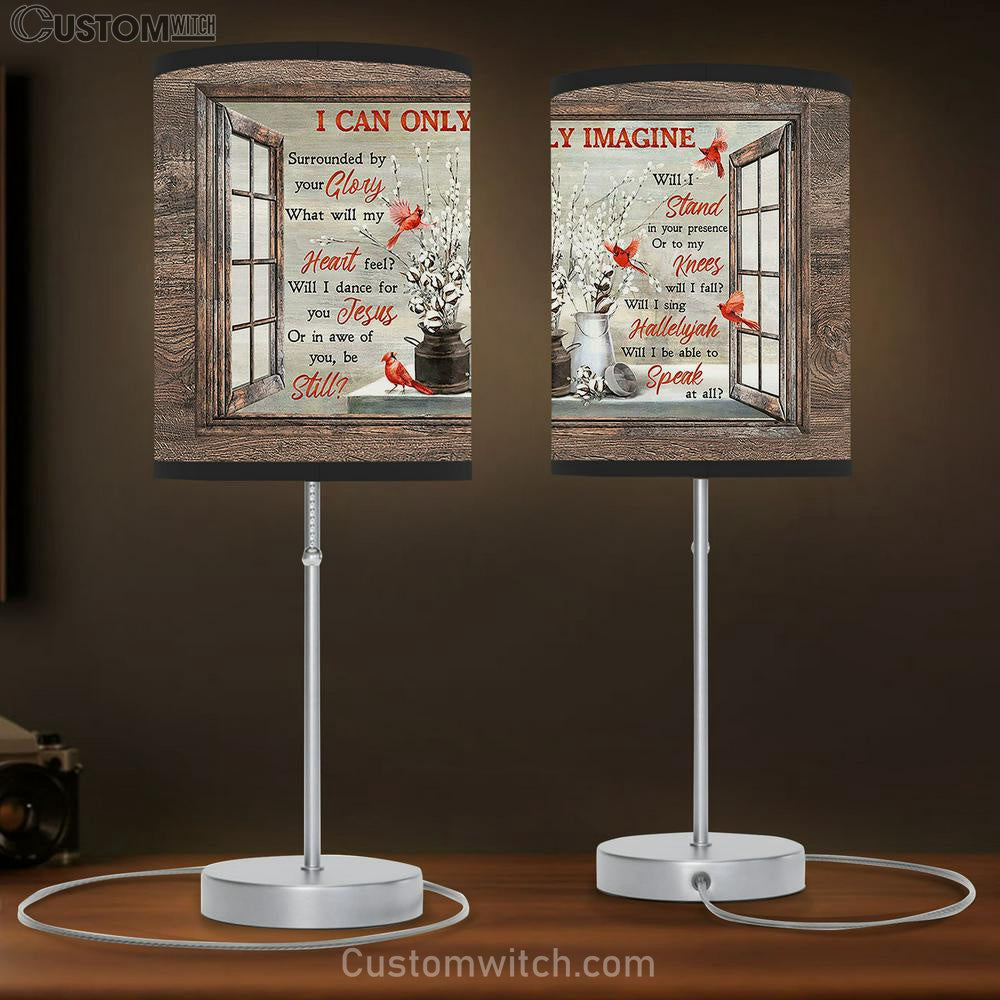 Red Cardinal Cotton Flower I Can Only Imagine Table Lamp Art - Christian Lamp Gift Decor - Bible Verse Table Lamp