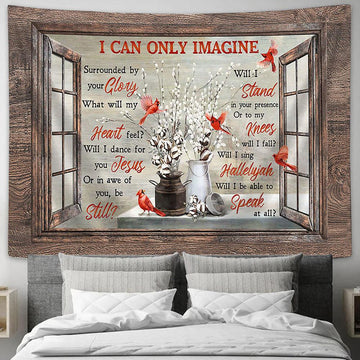 Red Cardinal Cotton Flower I Can Only Imagine Tapestry Art - Christian Wall Art Decor - Bible Verse Tapestry