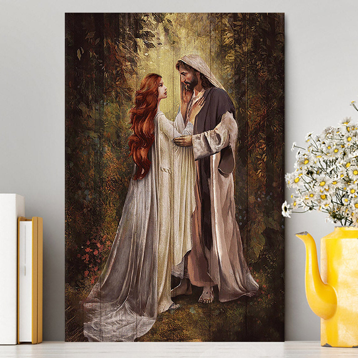 Red Head Women And Jesus In A Beautiful Forest Canvas - Christian Wall Art - Religious Home Decor