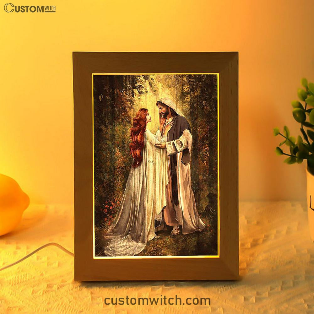 Red Head Women And Jesus In A Beautiful Forest Frame Lamp - Christian Art - Religious Home Decor