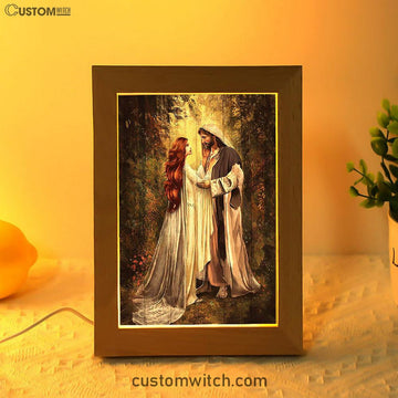 Red Head Women And Jesus In A Beautiful Forest Frame Lamp - Christian Art - Religious Home Decor