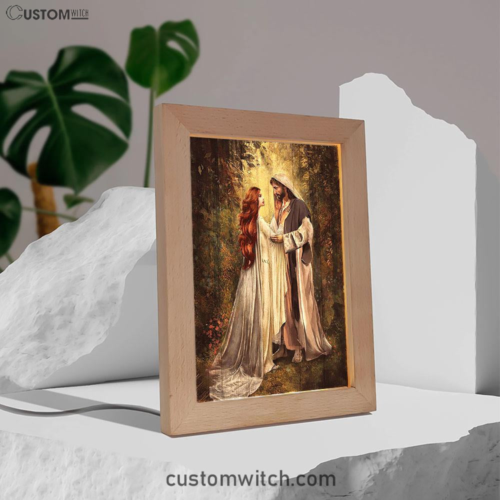 Red Head Women And Jesus In A Beautiful Forest Frame Lamp - Christian Art - Religious Home Decor