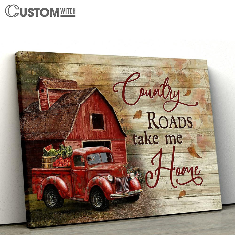 Red Ladybug Car Country Roads Take Me Home Canvas Wall Art - Bible Verse Canvas - Religious Prints