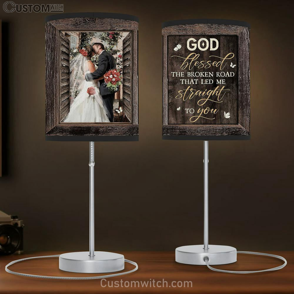 Red rose God blessed the broken road Table Lamp Gift - Bible Verse Table Lamp - Religious Bedroom Decor