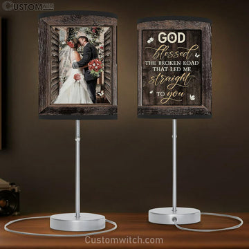 Red rose God blessed the broken road Table Lamp Gift - Bible Verse Table Lamp - Religious Bedroom Decor