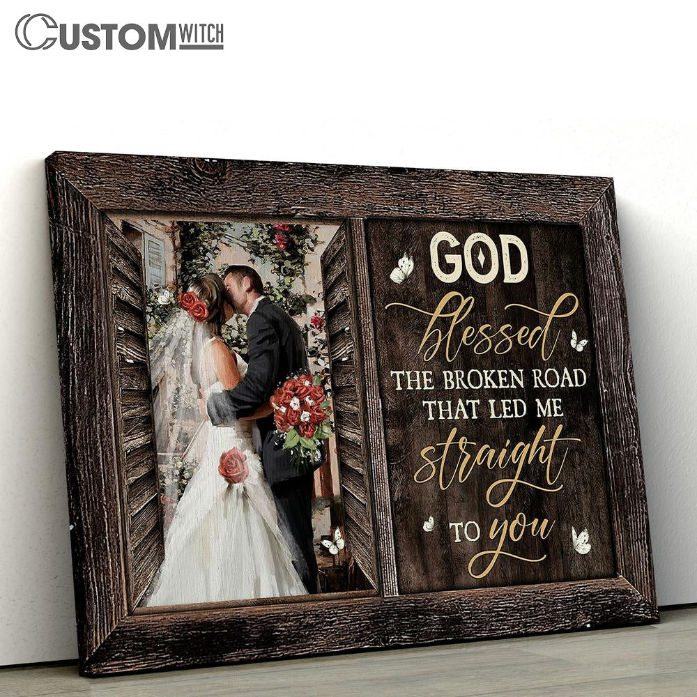Red rose God blessed the broken road Canvas Wall Art - Bible Verse Canvas - Religious Prints