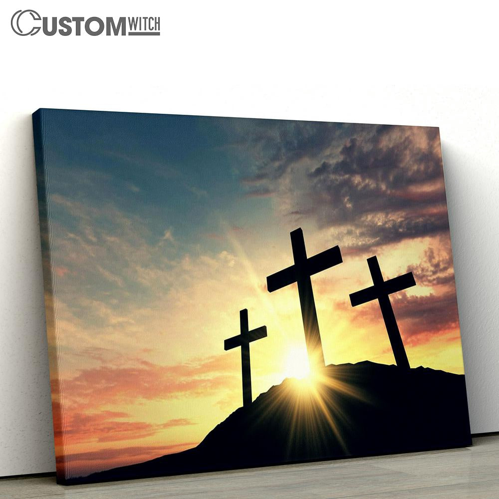 Religious Cross Night Sunrise Sky Canvas Pictures - Faith Art - Christian Canvas Wall Art Decor