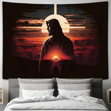 Resurrected Jesus Christ Holy Cross Tapestry Pictures - Faith Art - Christian Tapestry Wall Art Decor