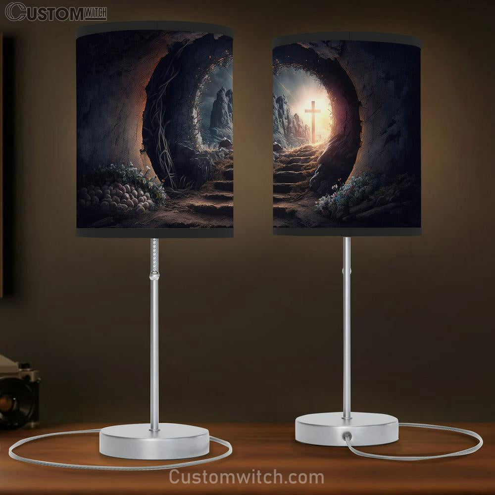 Resurrection Empty Tomb With Crucifix Dawn Table Lamp Pictures - Faith Art - Christian Table Lamp Gift Decor