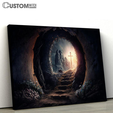 Resurrection Empty Tomb With Crucifix Dawn Canvas Pictures - Faith Art - Christian Canvas Wall Art Decor