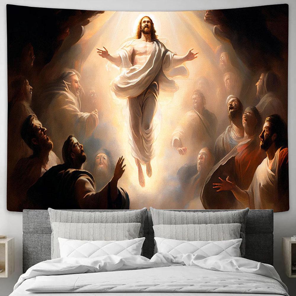 Resurrection Jesus Christ Is Ascending Heaven Tapestry Pictures - Faith Art - Christian Tapestry Wall Art Decor