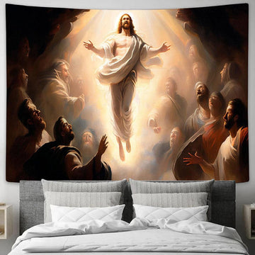 Resurrection Jesus Christ Is Ascending Heaven Tapestry Pictures - Faith Art - Christian Tapestry Wall Art Decor