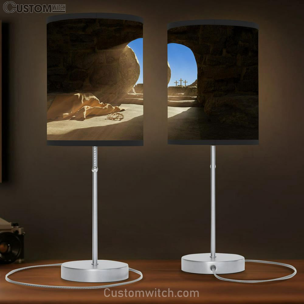 Resurrection Jesus Empty Stone Tomb Table Lamp Pictures - Faith Art - Christian Table Lamp Gift Decor