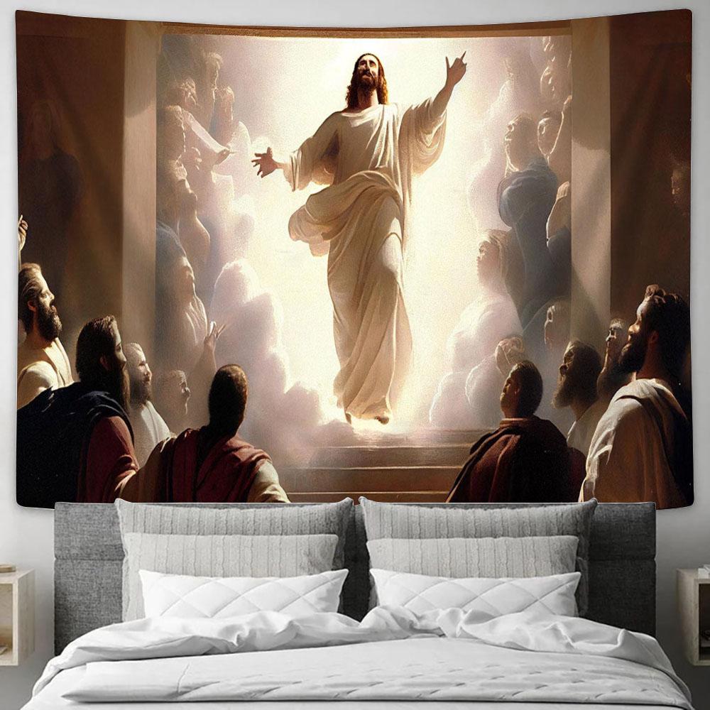 Resurrection Jesus Is Ascending Heaven Tapestry Pictures - Faith Art - Christian Tapestry Wall Art Decor