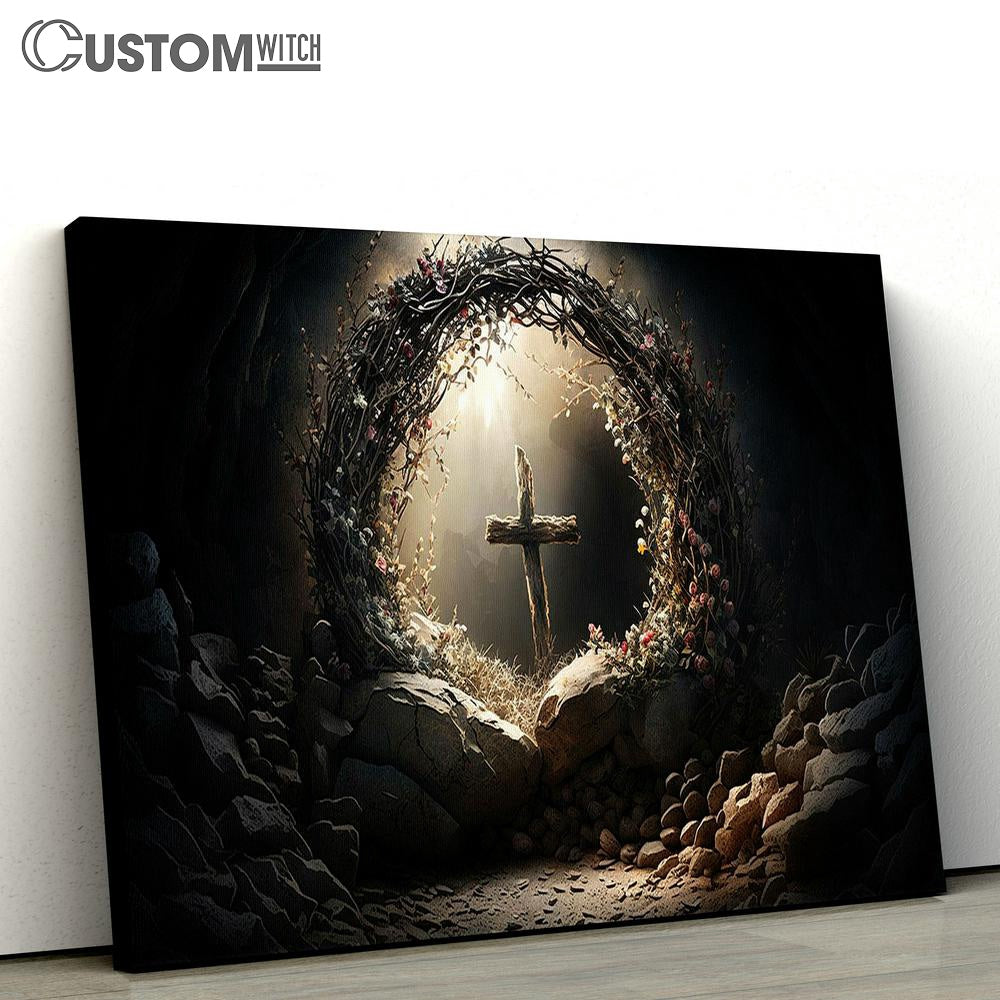 Resurrection Light Empty Tomb With Crucifix Dawn Canvas Pictures - Faith Art - Christian Canvas Wall Art Decor