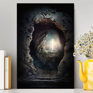 Resurrection Light Empty Tomb With Crucifix Dawn Canvas Prints - Religious Canvas Art - Christian Wall Decor