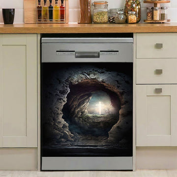 Resurrection Light Empty Tomb With Crucifix Dawn Dishwasher Cover, Religious Dishwasher Wrap, Christian Kitchen Decoration