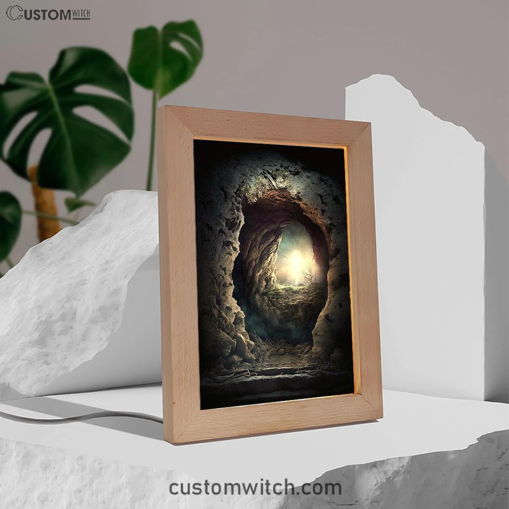 Resurrection Light Empty Tomb With Crucifix Dawn Frame Lamp Prints - Religious Frame Lamp Art - Christian Decor