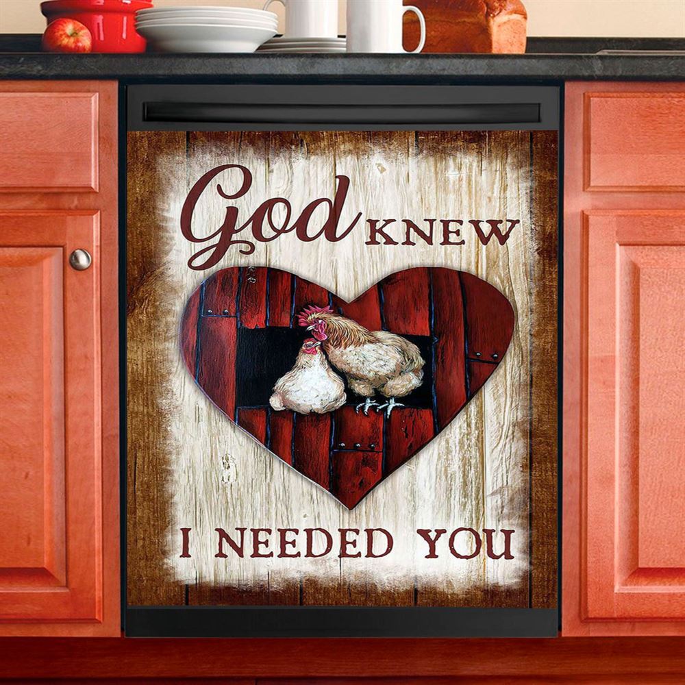 Rooster Hen God Knew I Needed You Dishwasher Cover, Christian Dishwasher Wrap, Bible Verse Kitchen Decoration