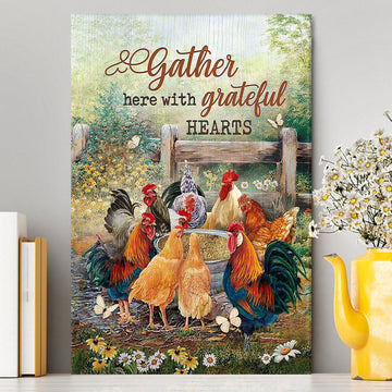 Rooster Meadow Land Gather Here With Grateful Hearts Canvas Art - Christian Art - Bible Verse Wall Art - Religious Home Decor