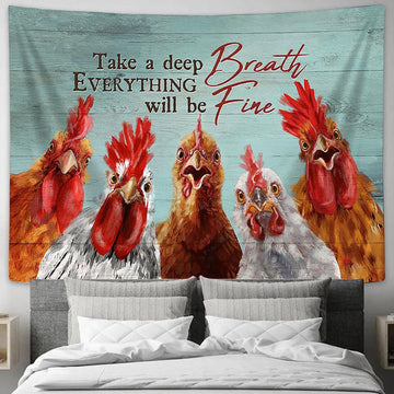 Rooster Peace Farm Take A Deep Breath, Everything Will Be Fine Wall Art Tapestry - Christian Wall Art - Religious Art