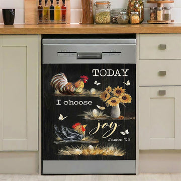 Rooster Sunflower Vase Black Background Today I Choose Joy Dishwasher Cover, Christian Dishwasher Wrap, Bible Verse Kitchen Decoration