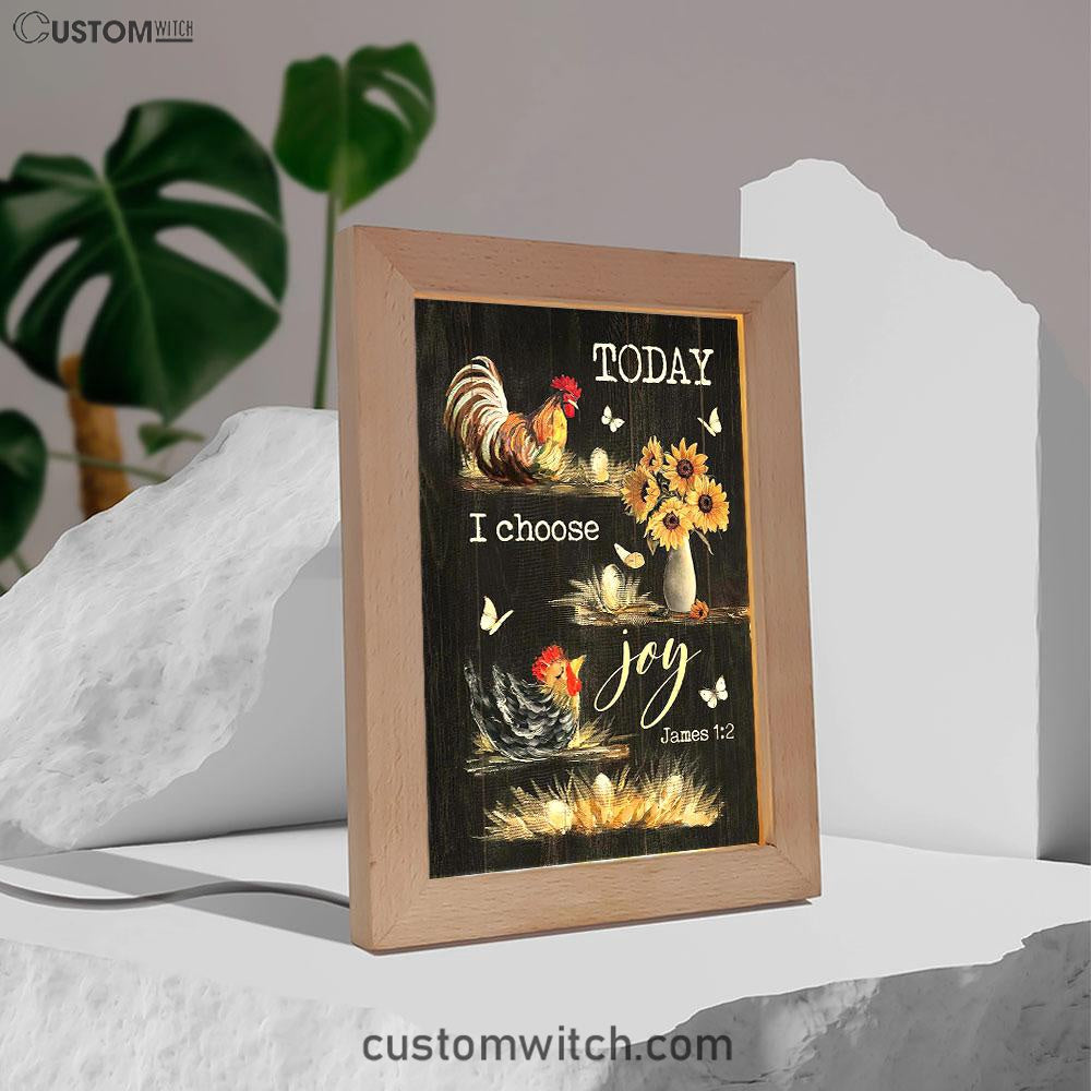 Rooster Sunflower Vase Black Background Today I Choose Joy Frame Lamp Art - Christian Art - Bible Verse Art - Religious Home Decor