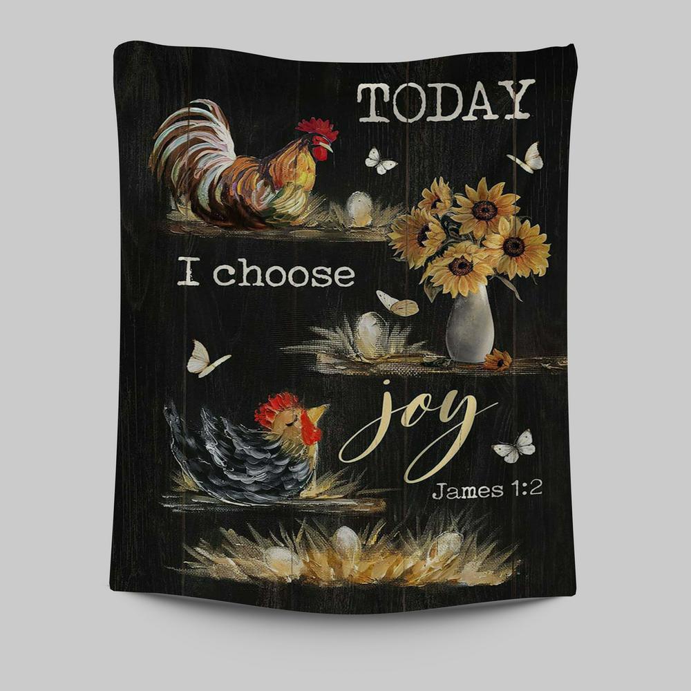 Rooster Sunflower Vase Black Background Today I Choose Joy Tapestry Art - Christian Art - Bible Verse Wall Art - Religious Home Decor