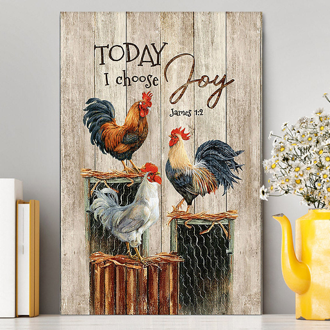Rooster Today I Choose Joy Canvas Wall Art - Christian Canvas Prints - Bible Verse Canvas Art