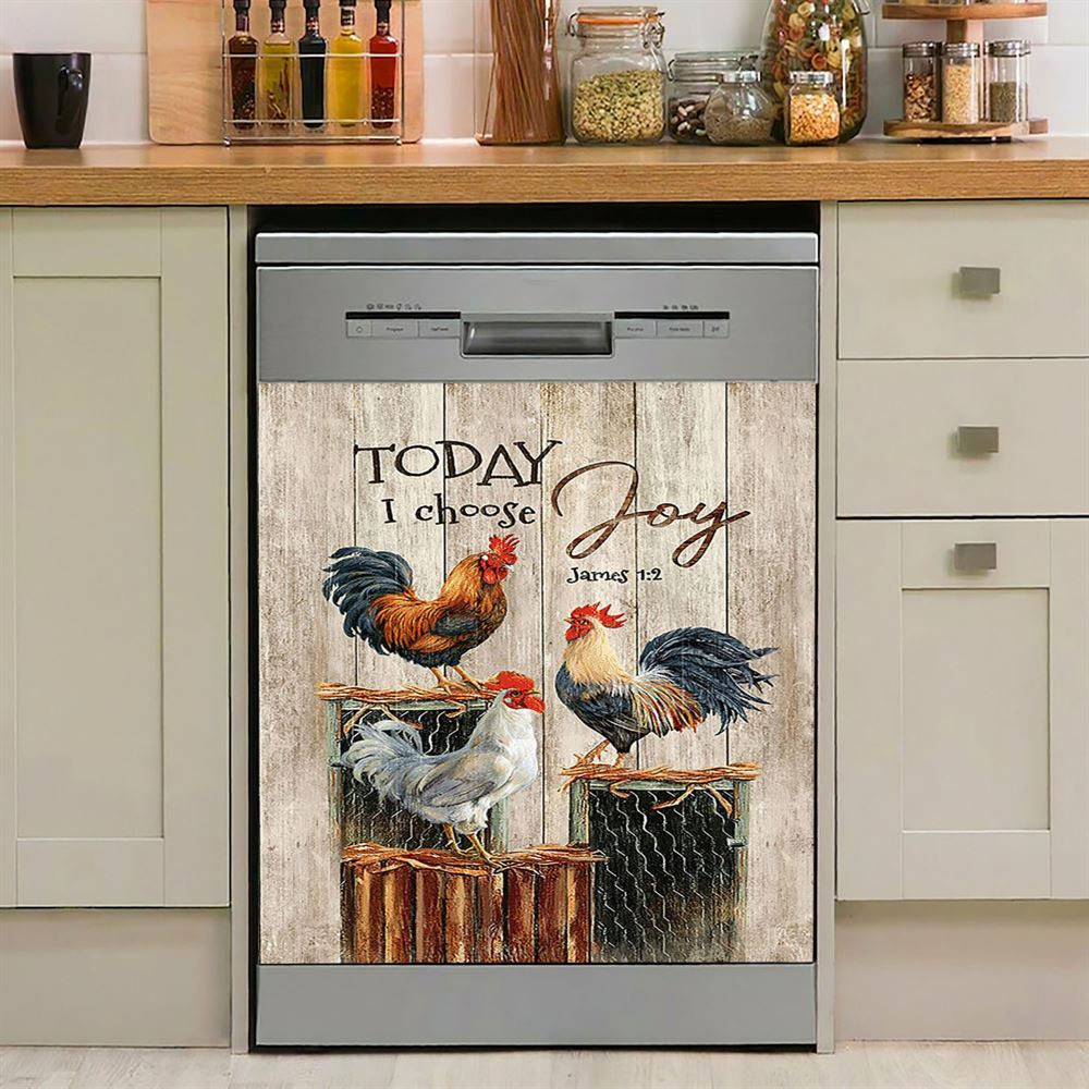Rooster Today I Choose Joy Dishwasher Cover, Christian Dishwasher Wrap, Bible Verse Kitchen Decoration