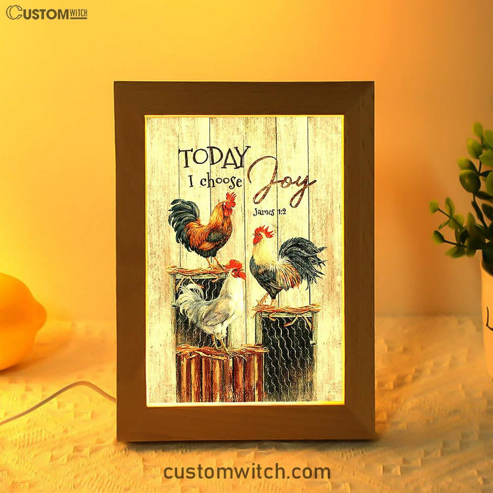 Rooster Today I Choose Joy Frame Lamp Art - Christian Night Light - Bible Verse Wooden Lamp