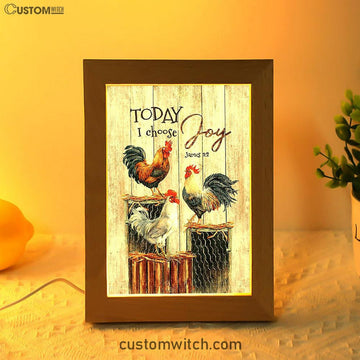 Rooster Today I Choose Joy Frame Lamp Art - Christian Night Light - Bible Verse Wooden Lamp