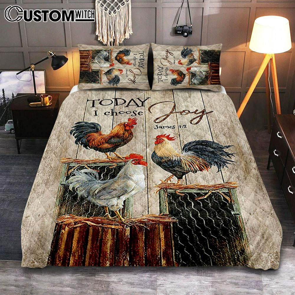 Rooster Today I Choose Joy Quilt Bedding Set Bedroom - Christian Quilt Bedding Set Prints - Bible Verse Quilt Bedding Set Art