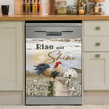 Rooster White Flower Field Sunset Rise And Shine Dishwasher Cover, Christian Dishwasher Wrap, Bible Verse Kitchen Decoration