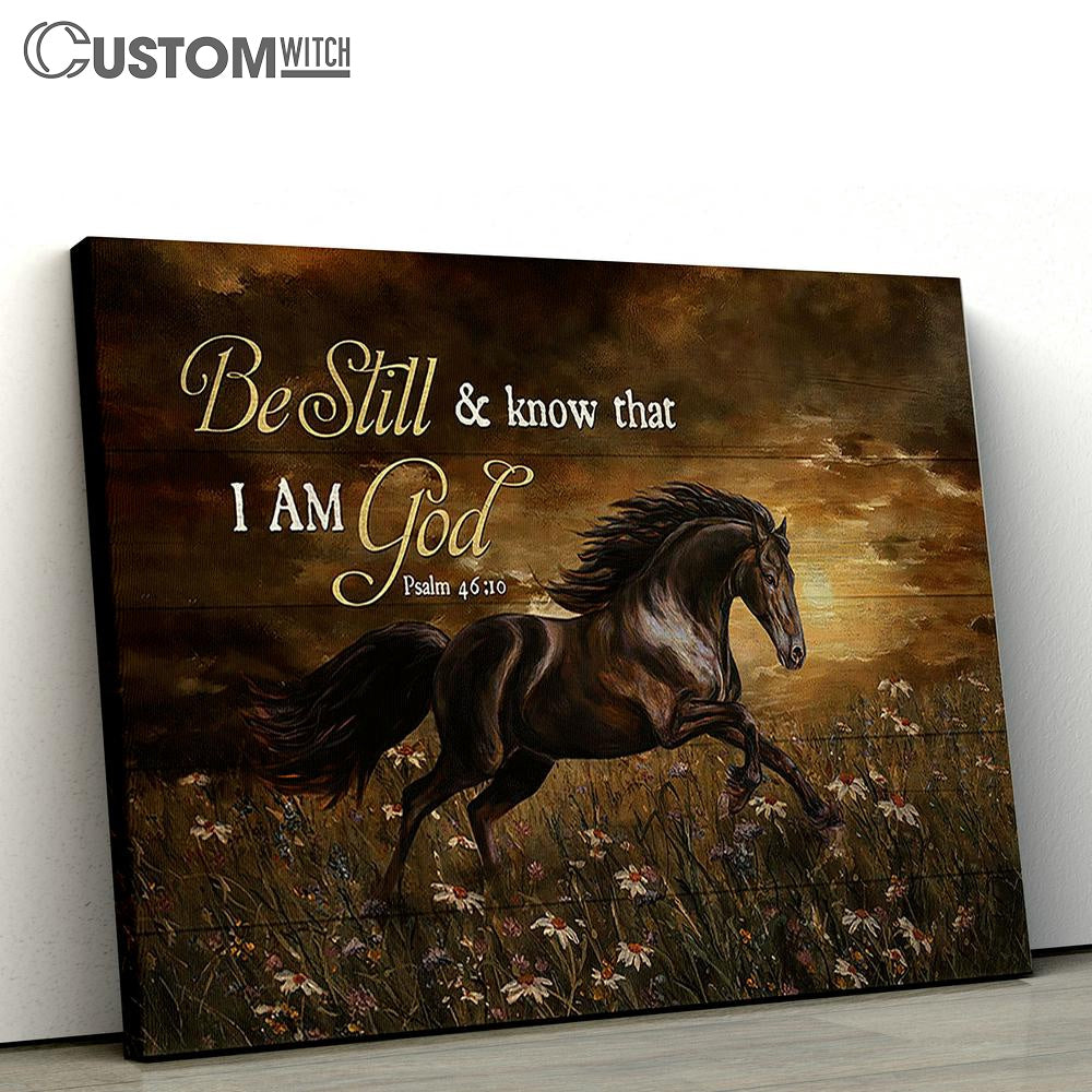 Running Horse Daisy Field Be Still And Know That I Am God Wall Art Canvas - Christian Wall Decor - Gifts For Horse Lovers