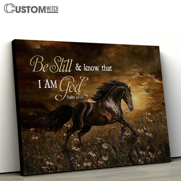Running Horse Daisy Field Be Still And Know That I Am God Wall Art Canvas - Christian Wall Decor - Gifts For Horse Lovers