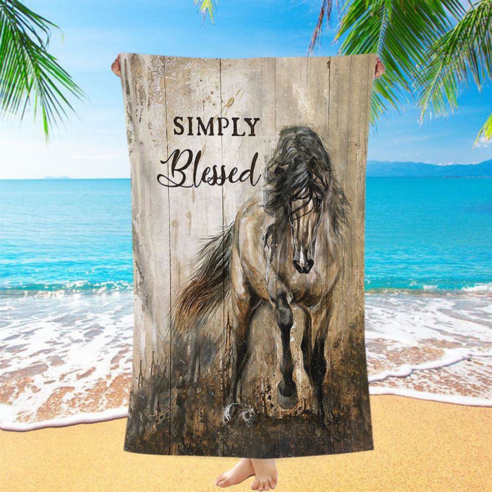 Running Horse Simply Blessed Beach Towel - Inspirational Beach Towel - Christian Beach Towel