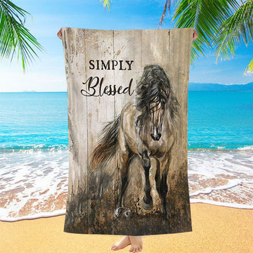 Running Horse Simply Blessed Beach Towel - Inspirational Beach Towel - Christian Beach Towel