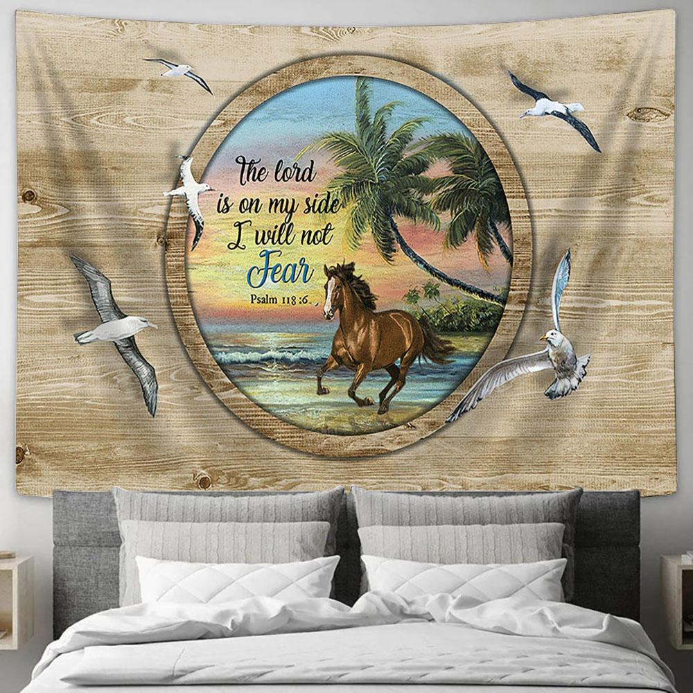 Running Horse The Lord Is On My Side Wall Art Tapestry - Christian Wall Decor - Gifts For Horse Lovers