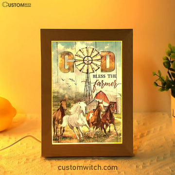 Running Horses God Bless The Farmer Frame Lamp Print - Inspirational Frame Lamp Art - Christian Art Home Decor