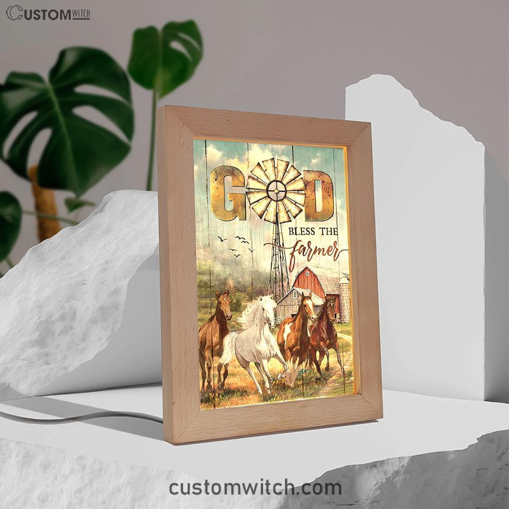 Running Horses God Bless The Farmer Frame Lamp Print - Inspirational Frame Lamp Art - Christian Art Home Decor