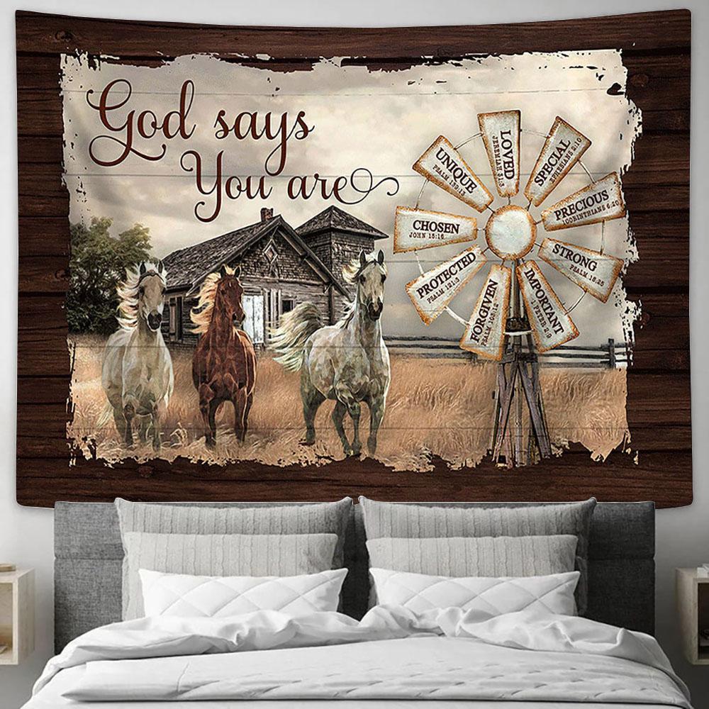 Running Horses God Says You Are Wall Art Tapestry - Christian Wall Decor - Gifts For Horse Lovers