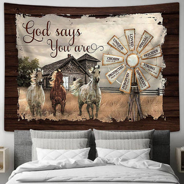 Running Horses God Says You Are Wall Art Tapestry - Christian Wall Decor - Gifts For Horse Lovers