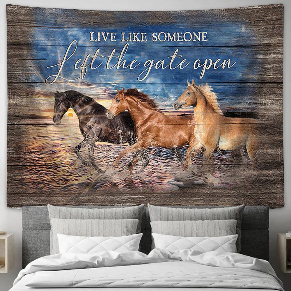 Running Horses Ocean Live Like Someone Wall Art Tapestry - Christian Wall Decor - Gifts For Horse Lovers