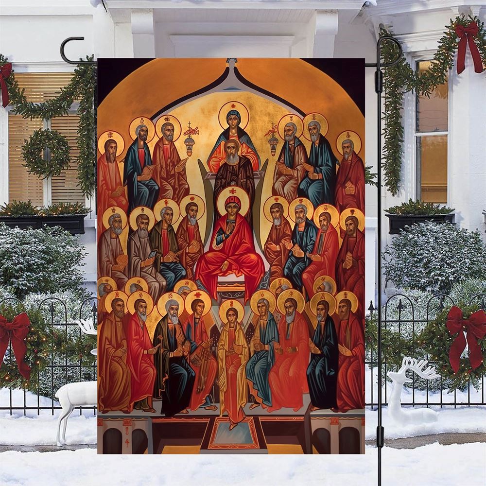 Sacred Assembly An Orthodox Icon Flag, Christian Christmas House Flag, Christmas Outdoor Decor Ideas